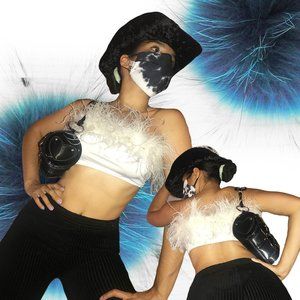 Dolls Kill white fuzzy feather trim cropped top